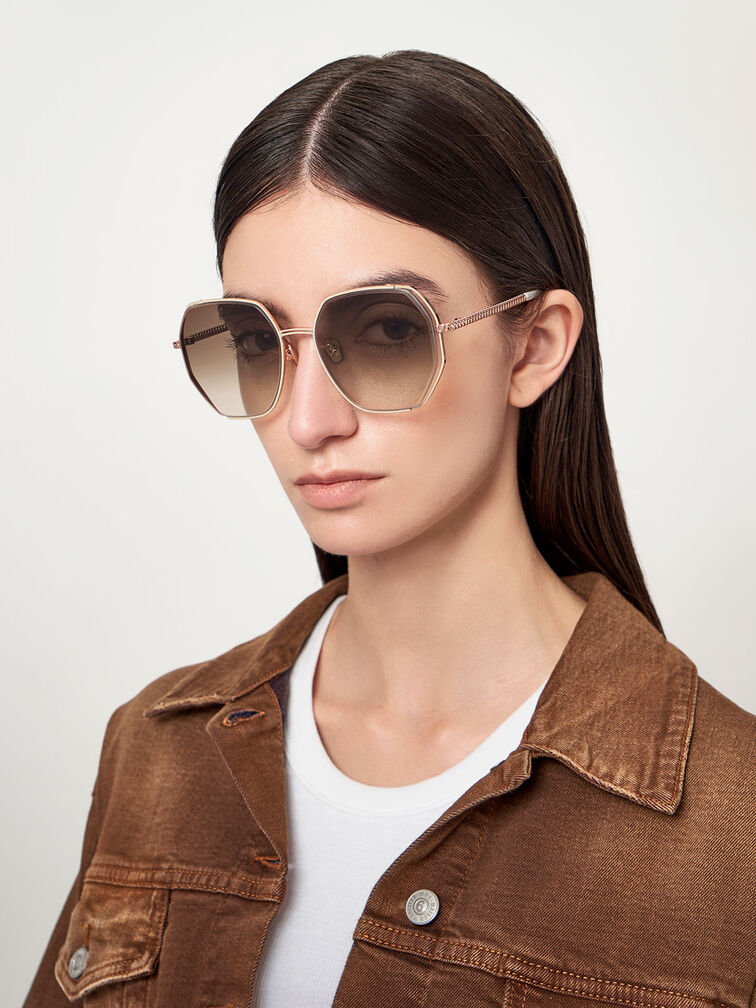 Cut-Out Braided Butterfly Sunglasses, Cream, hi-res