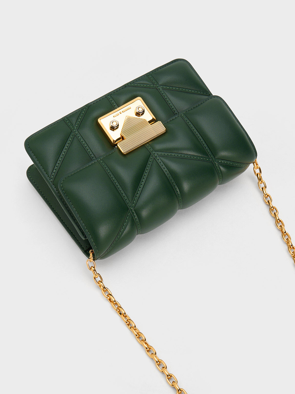Eudora Chevron Boxy Bag, Dark Green, hi-res