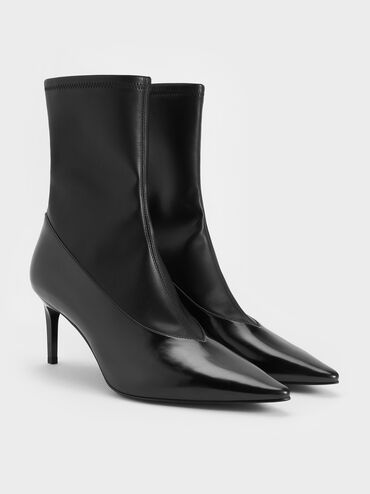 Pointed-Toe Back-Zip Stiletto-Heel Ankle Boots, Black Boxed, hi-res