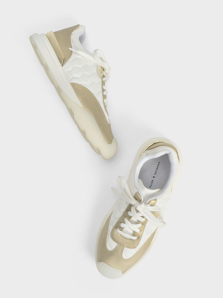 Nylon Low-Top Sneakers, Gold, hi-res