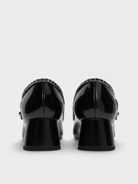 Braided-Chain Block-Heel Mary Jane Pumps, Black Boxed, hi-res