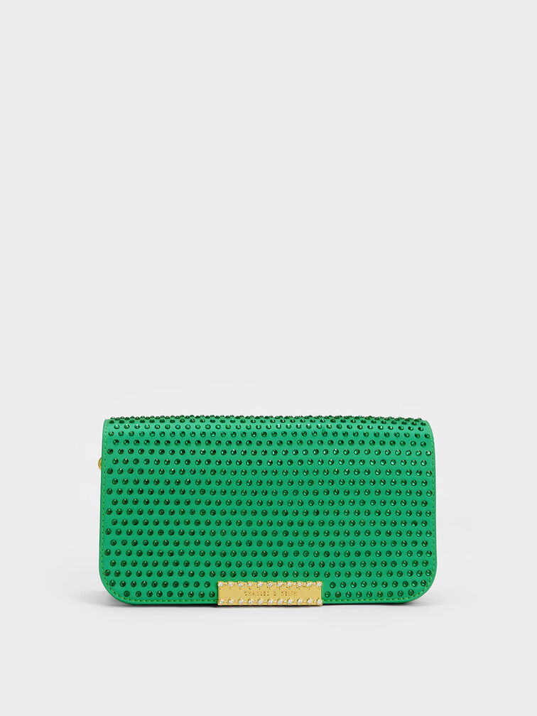 Embellished Chain Strap Bag, Green, hi-res