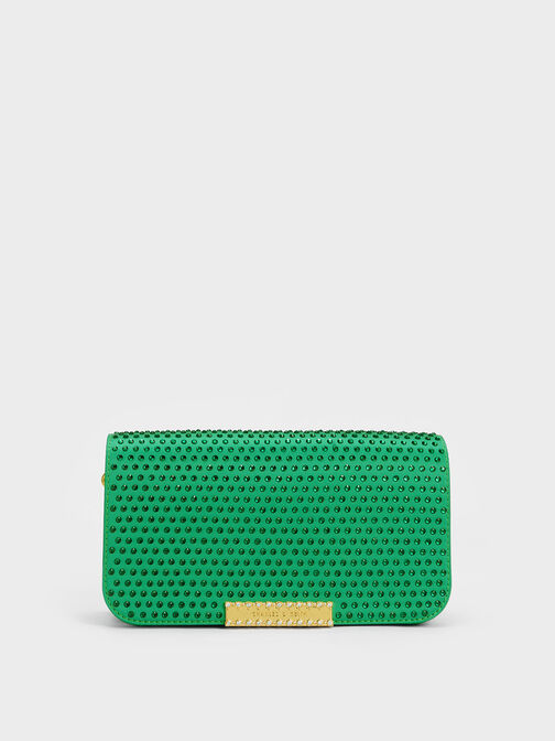 Embellished Chain Strap Bag, Green, hi-res
