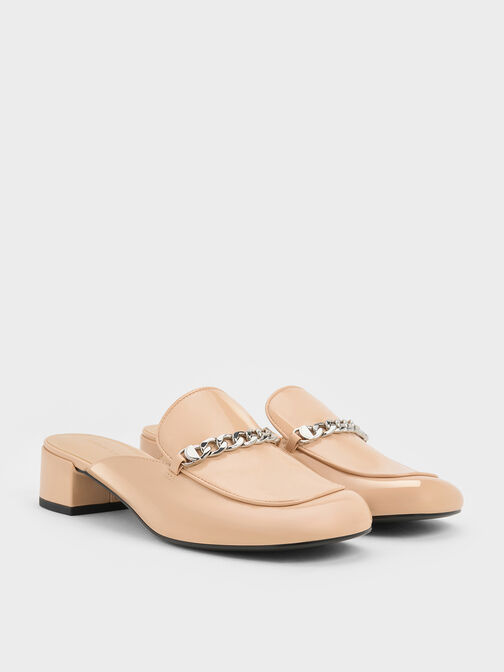 Patent Chain-Link Mules, Nude, hi-res