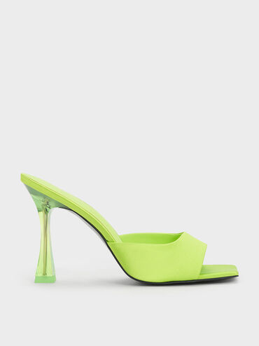 Clear Flared Heel Mules, Green, hi-res