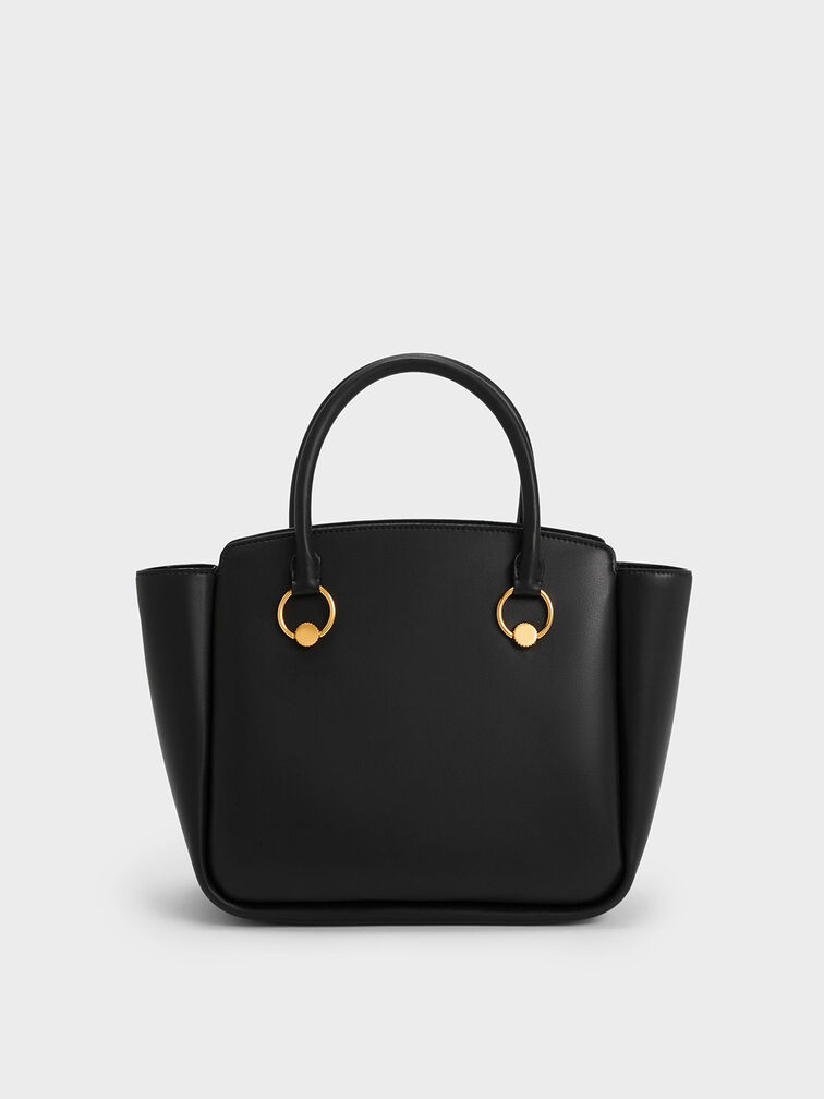 Ring-Embellished Large Tote Bag, Black, hi-res