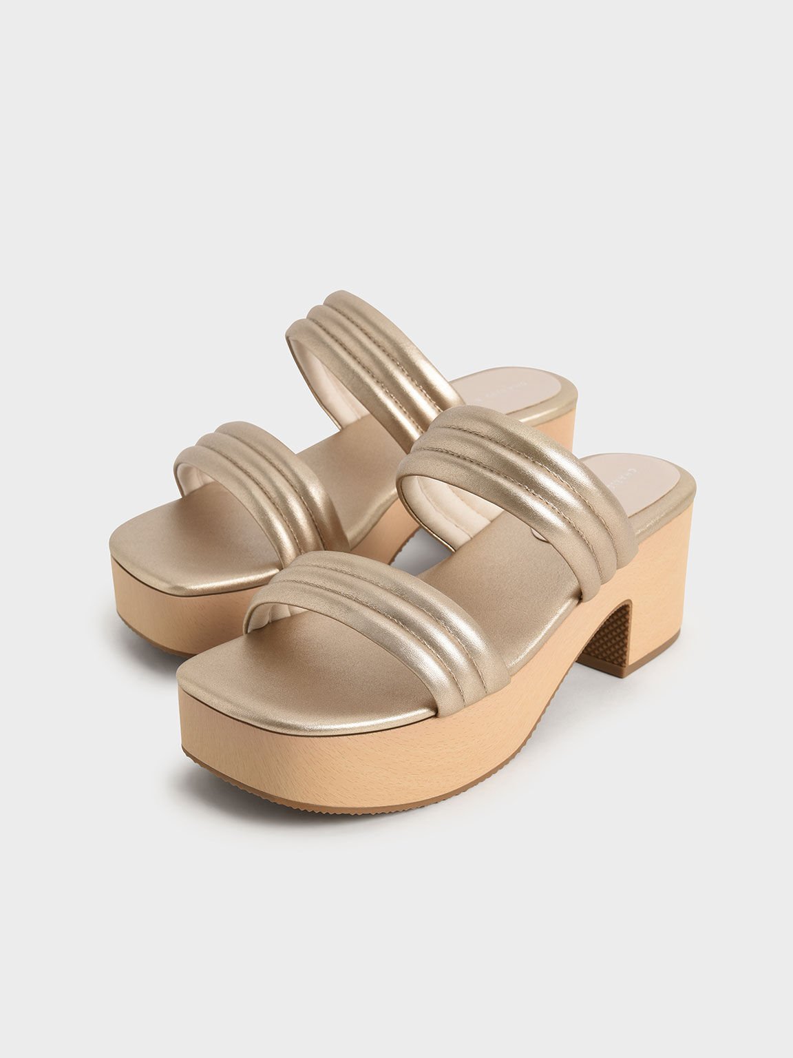 Metallic Tubular Platform Sandals, Gold, hi-res