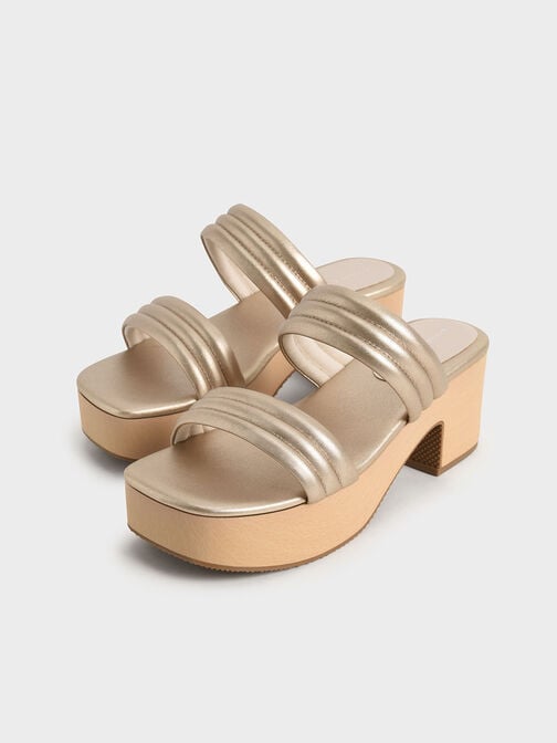 Metallic Tubular Platform Sandals, Gold, hi-res