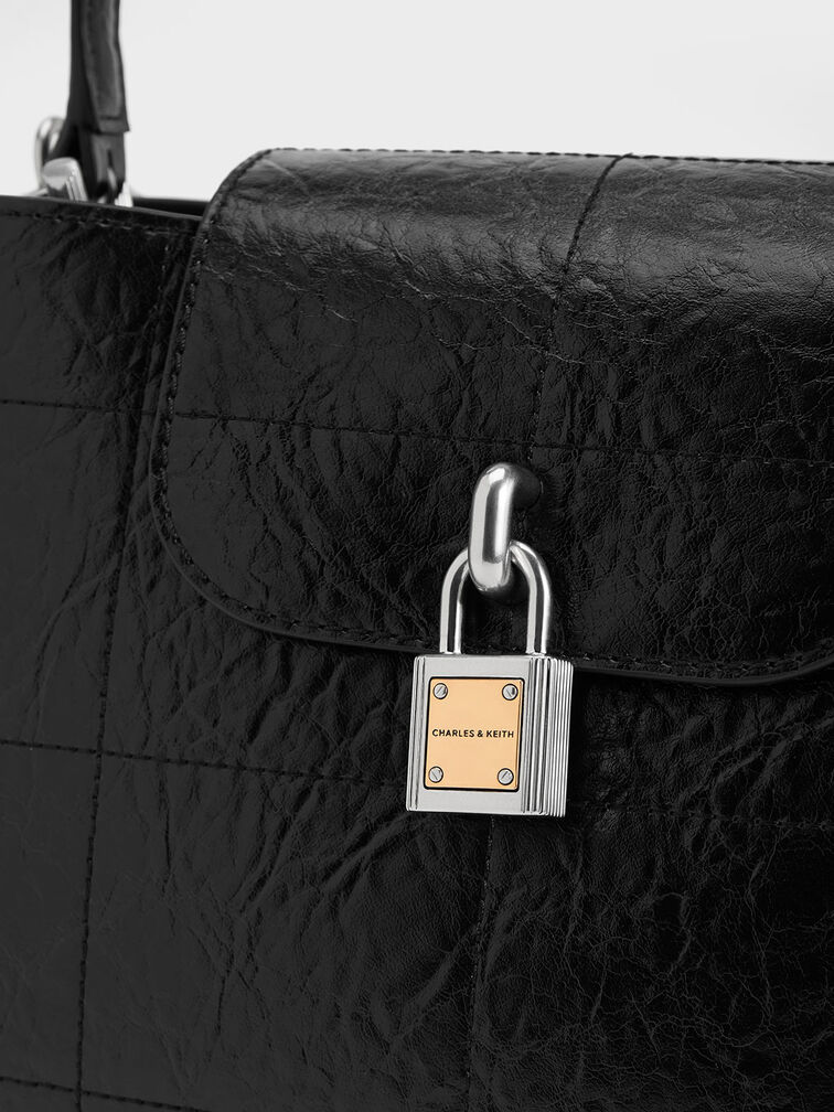 حقيبة سوكي بمقبض علوي وتصميم مجعد, Noir, hi-res