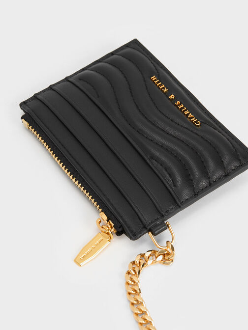 Aubrielle Stitch-Trim Zip Card Holder, Black, hi-res