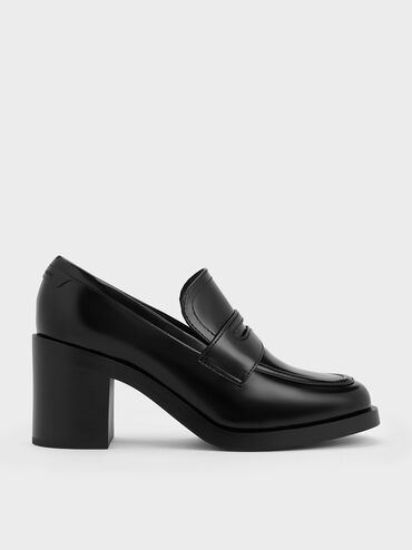 Penny Loafer Block-Heel Pumps, Black Boxed, hi-res