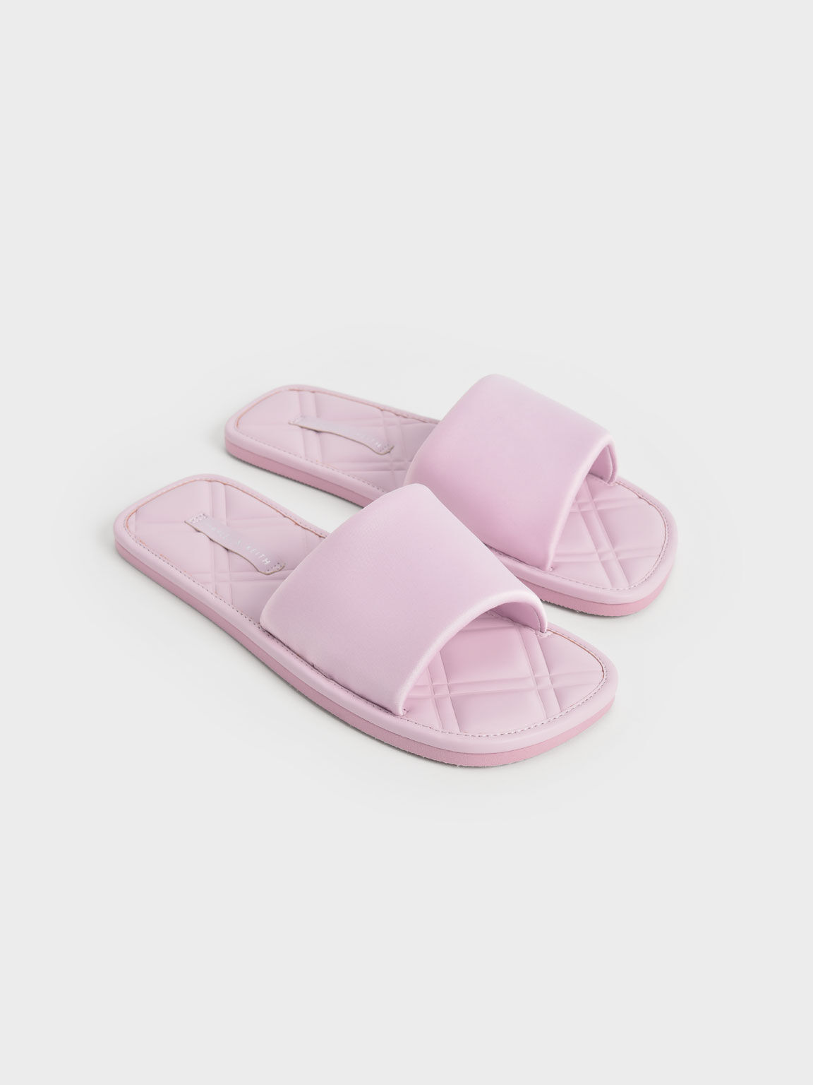 Satin Padded Slides, Lilac, hi-res