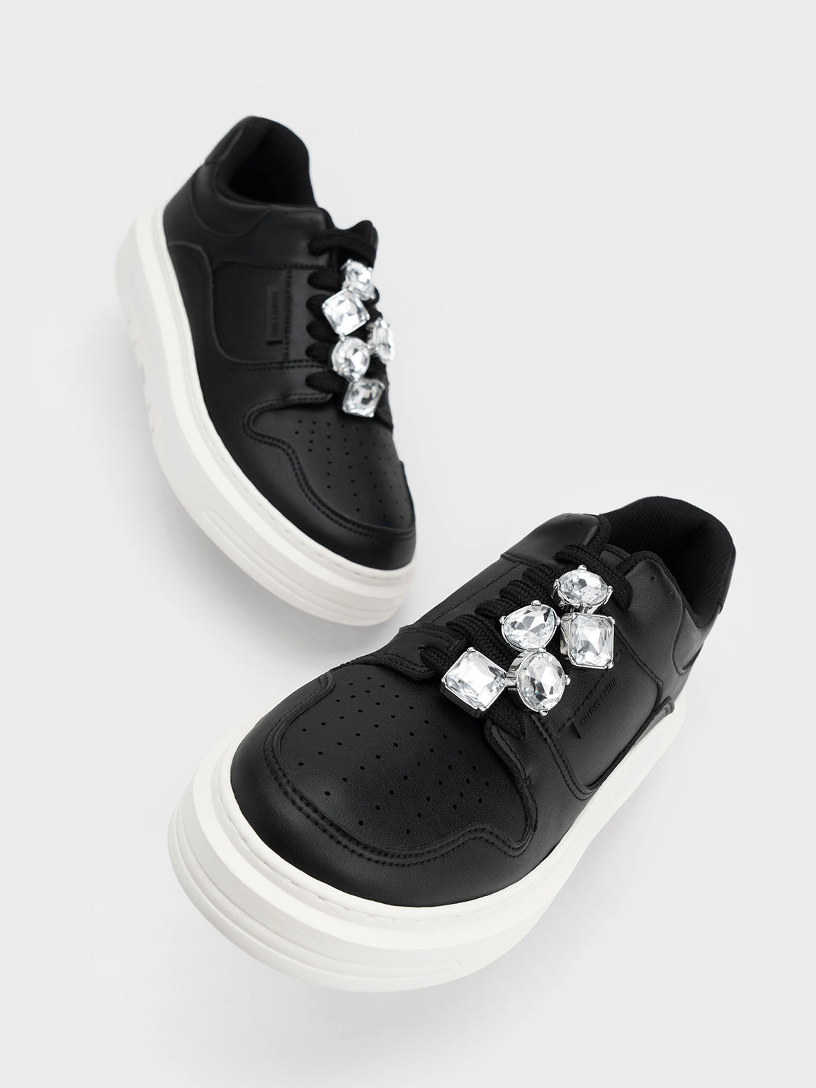 Gem-Embellished Platform Sneakers, Black, hi-res