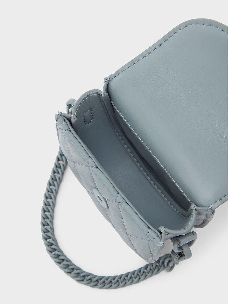 Micro Gabine Quilted Saddle Bag​, Steel Blue, hi-res