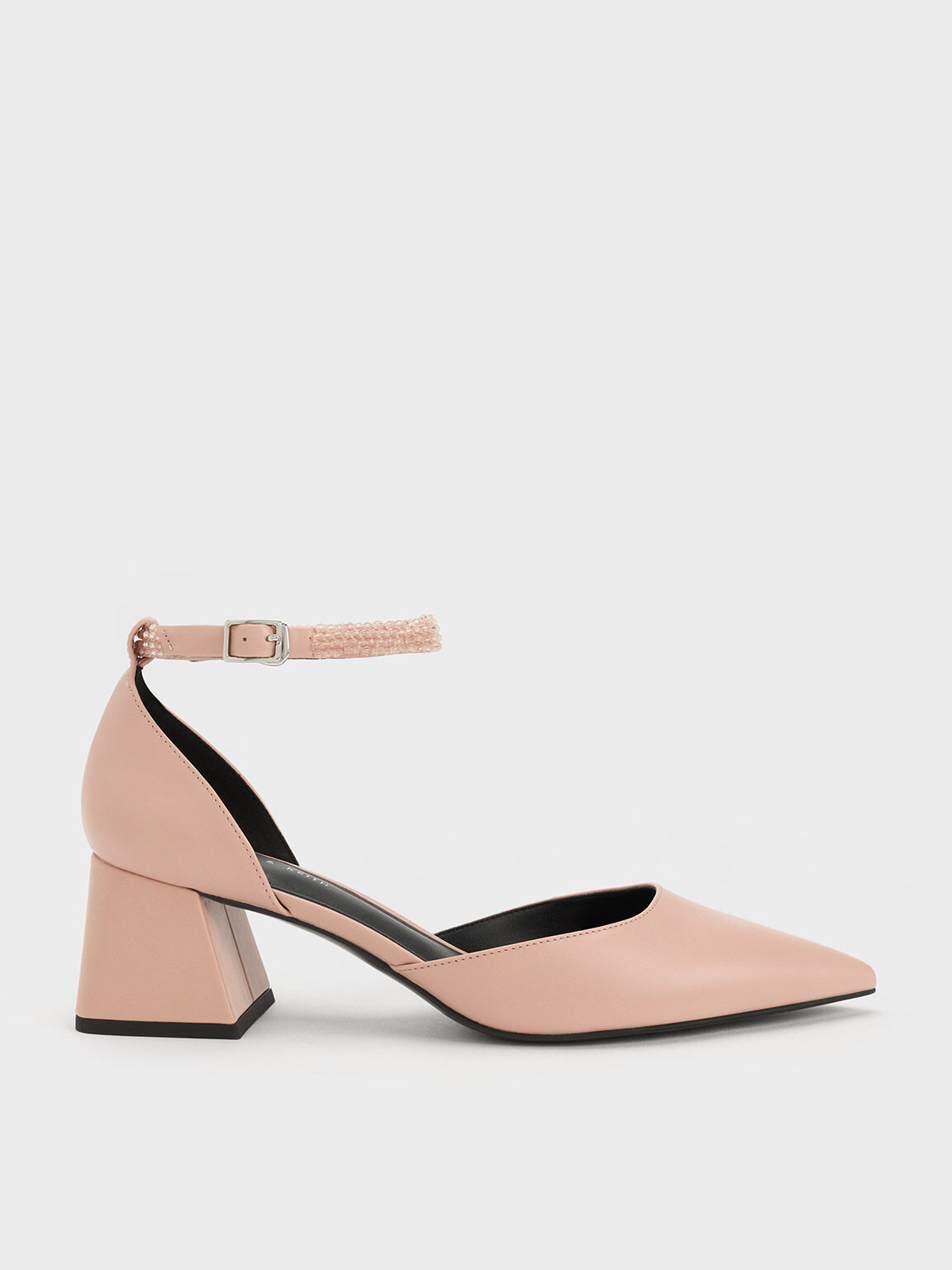 Beaded Ankle-Strap D'Orsay Pumps, Nude, hi-res