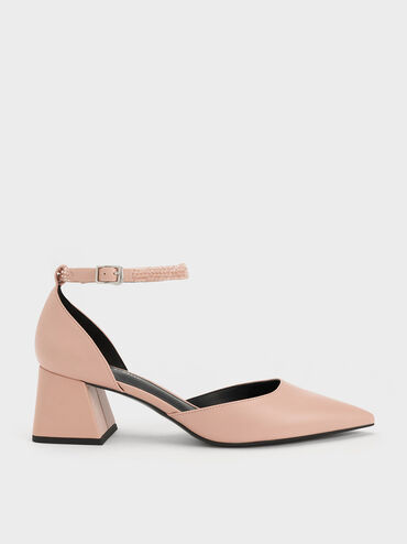 Beaded Ankle-Strap D'Orsay Pumps, Nude, hi-res