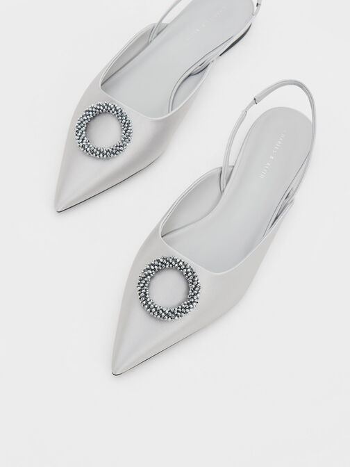 Recycled Polyester Beaded Circle Slingback Flats, Silver, hi-res