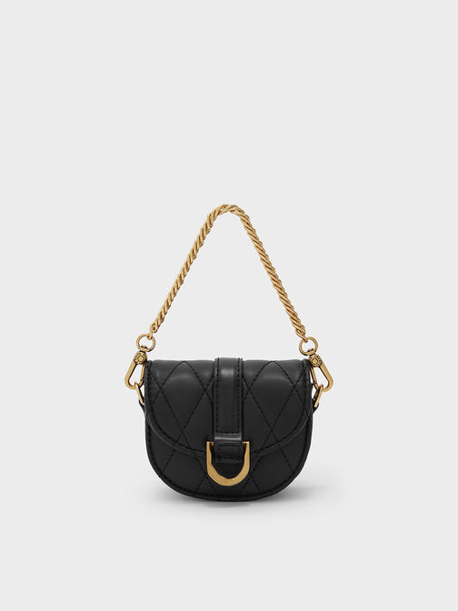 Micro Gabine Quilted Saddle Bag​, Black Textured, hi-res