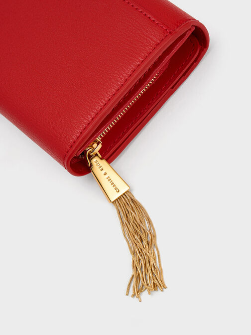 Tassel Detail Long Wallet, Red, hi-res