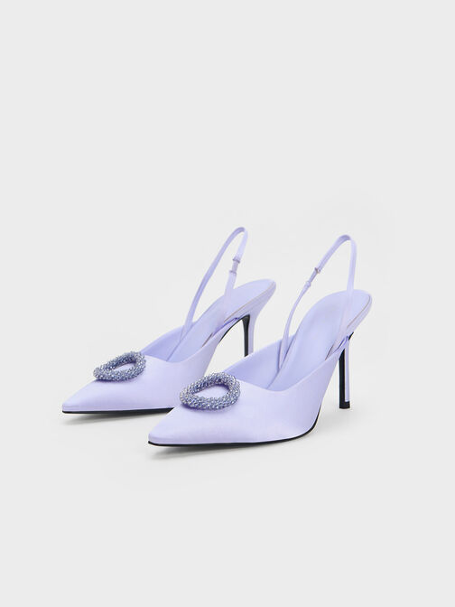 Recycled Polyester Beaded Circle Slingback Pumps, Lilac, hi-res