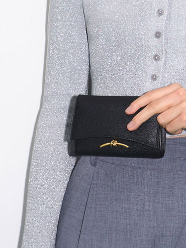 Huxley Metallic-Accent Front Flap Wallet, Black, hi-res