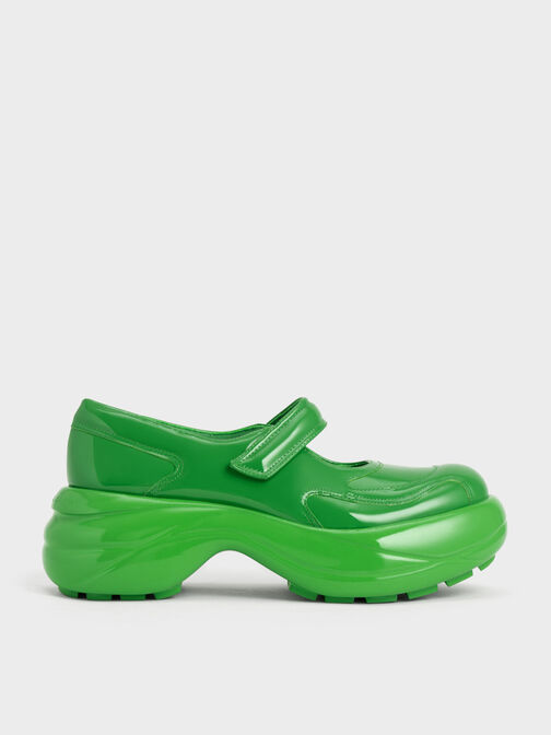 حذاء روني بتصميم ماري جين مع جلد لامع, لون أخضر, hi-res
