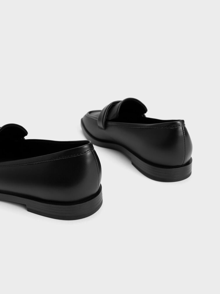Square-Toe Penny Loafers, Black, hi-res