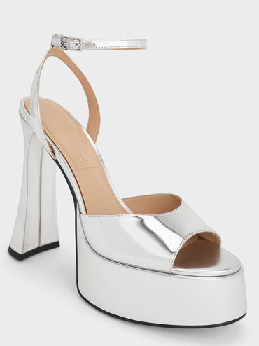 Michelle Metallic Leather Platform Sandals, Silver, hi-res