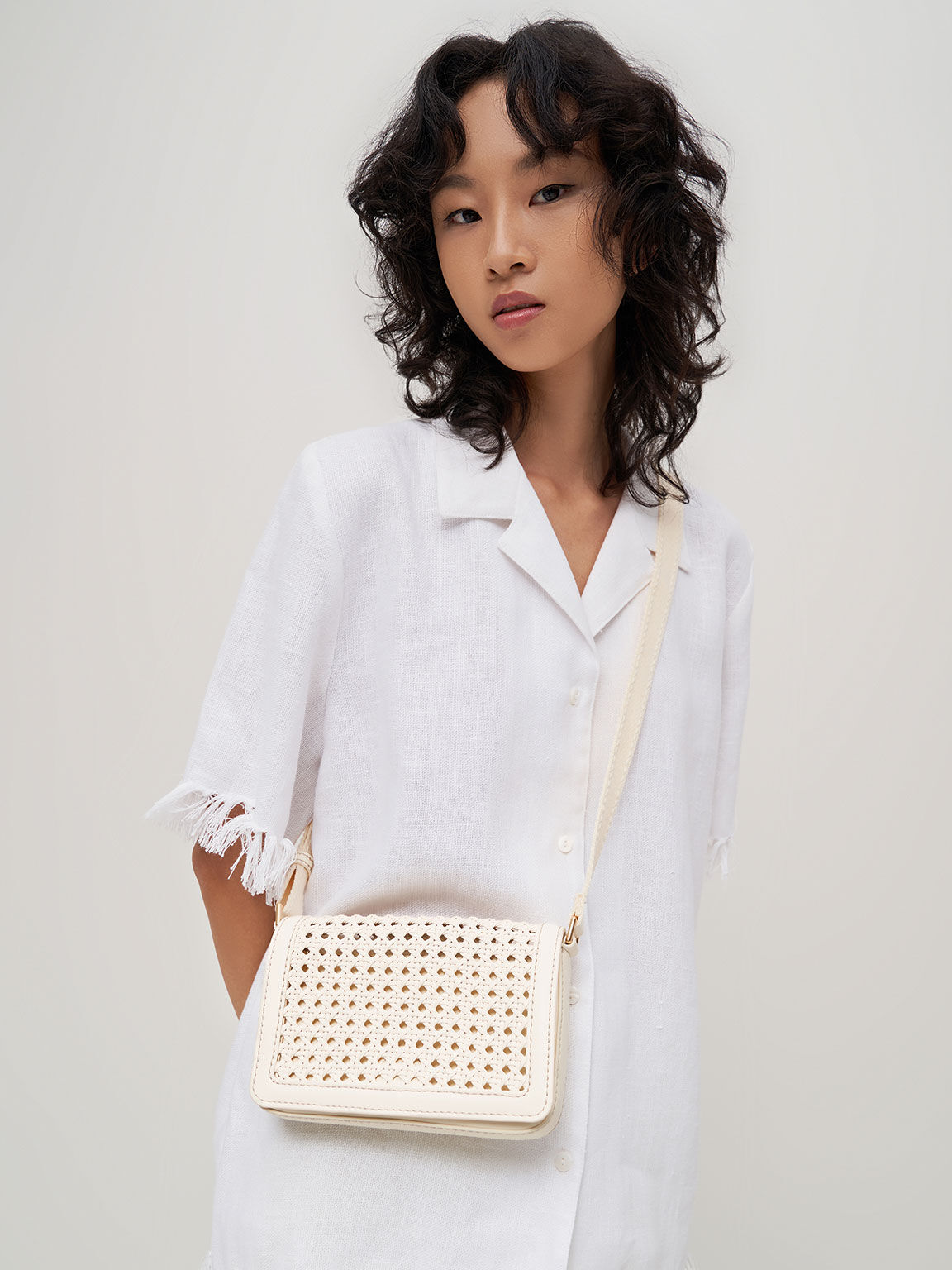 Cream Cecily Woven Shoulder Bag CHARLES KEITH SA