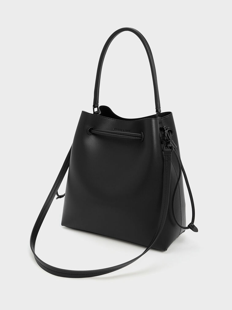 Drawstring Hobo Bag, Jet Black, hi-res