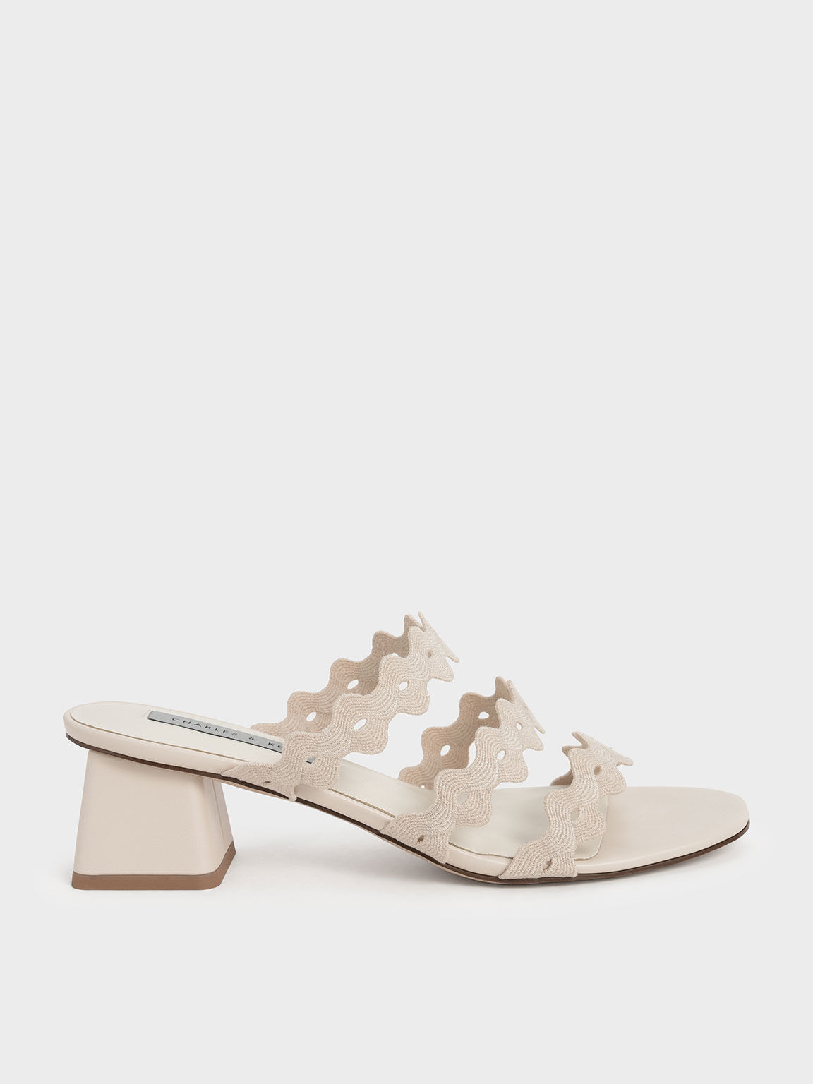 Grosgrain Scallop Mules, Chalk, hi-res