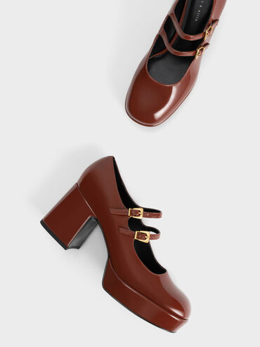 Jaylin Patent Block Heel Mary Janes, Cognac, hi-res