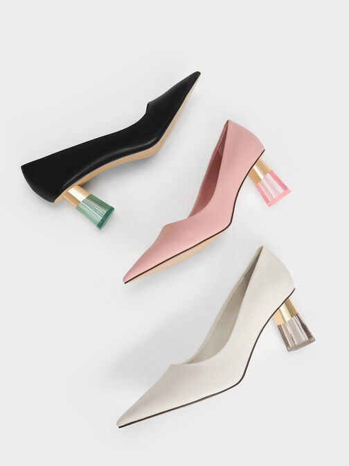 Metallic Accent Clear Heel Pumps, Chalk, hi-res