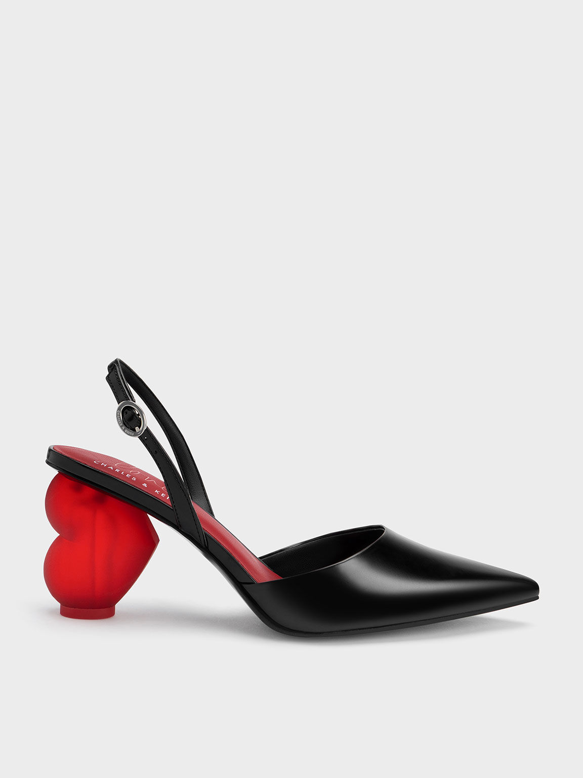 Heart Heel Slingback Pumps, Black, hi-res
