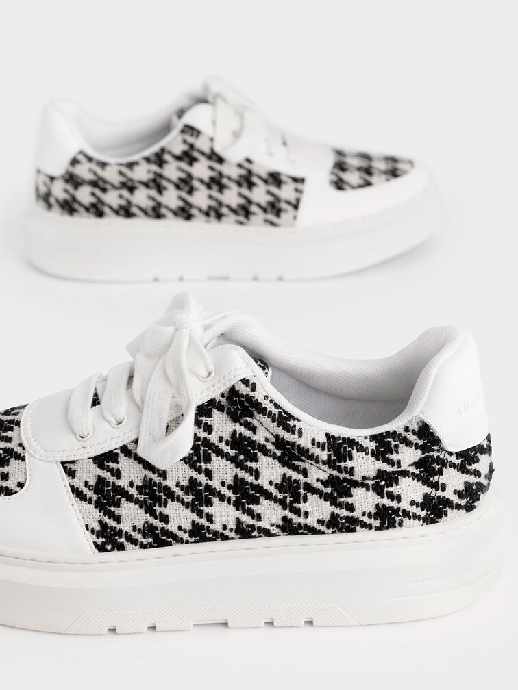 Stevie Houndstooth Print Sneakers, White, hi-res