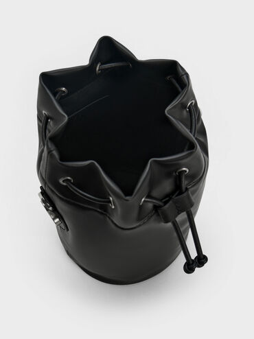 Heart Motif Caged Bucket Bag, Black, hi-res