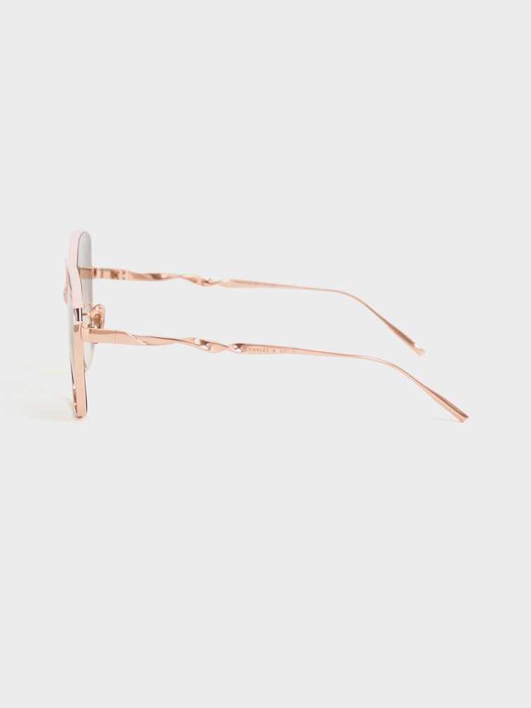 Wavy Wire-Frame Square Sunglasses, Peach, hi-res