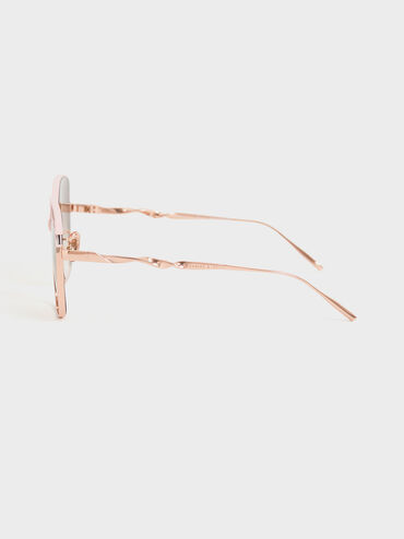 Wavy Wire-Frame Square Sunglasses, Peach, hi-res