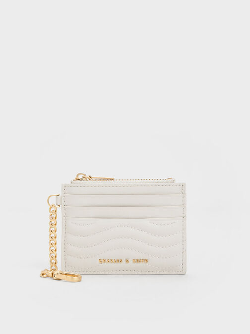 Aubrielle Stitch-Trim Zip Card Holder, White, hi-res