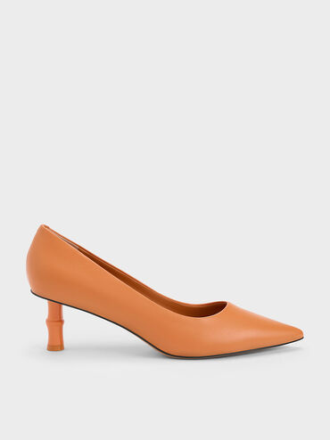 Bamboo Heel Pointed-Toe Pumps, Orange, hi-res