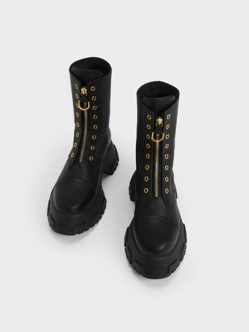 Gabine Front Zip Ankle Boots, Black, hi-res