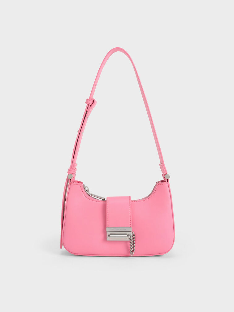 Metallic Accent Belted Bag, Pink, hi-res