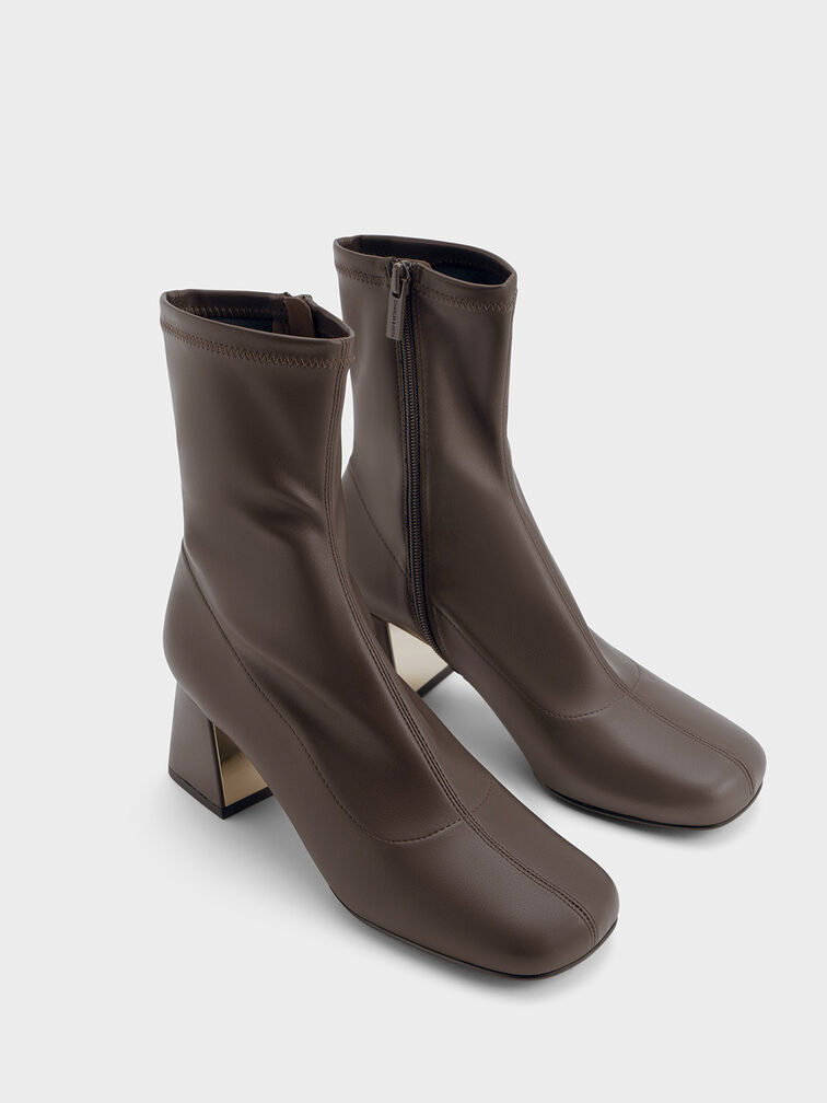 Jully Metallic Trapeze Heel Ankle Boots, Dark Brown, hi-res