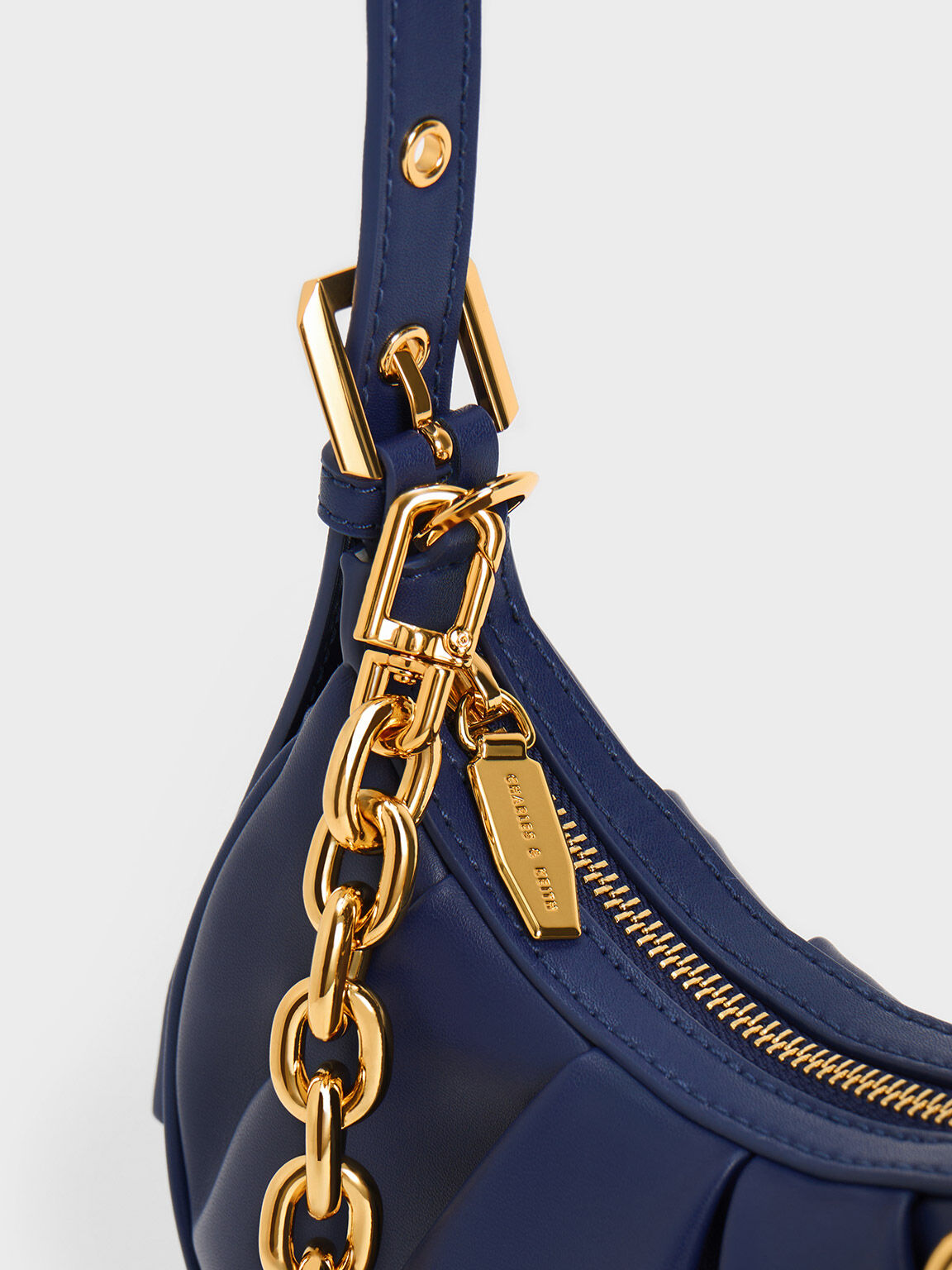 Duo Ruched Shoulder Bag, Navy, hi-res