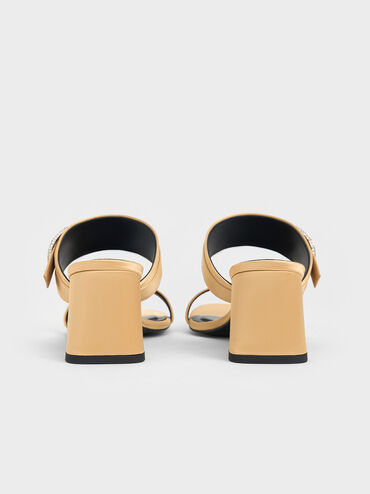 Recycled Polyester Crystal-Buckle Block-Heel Mules, Champagne, hi-res