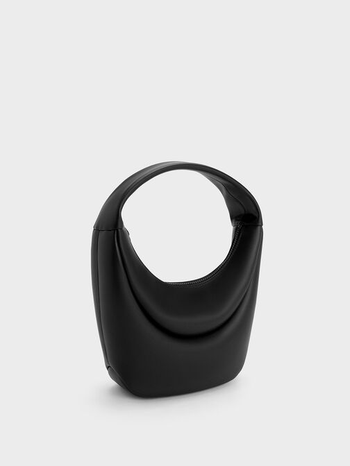 Elongated Curved Hobo Bag, Black, hi-res