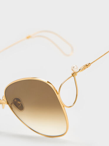 نظارات شمسية بإطار سلكي على شكل فراشة, ذهبي, hi-res