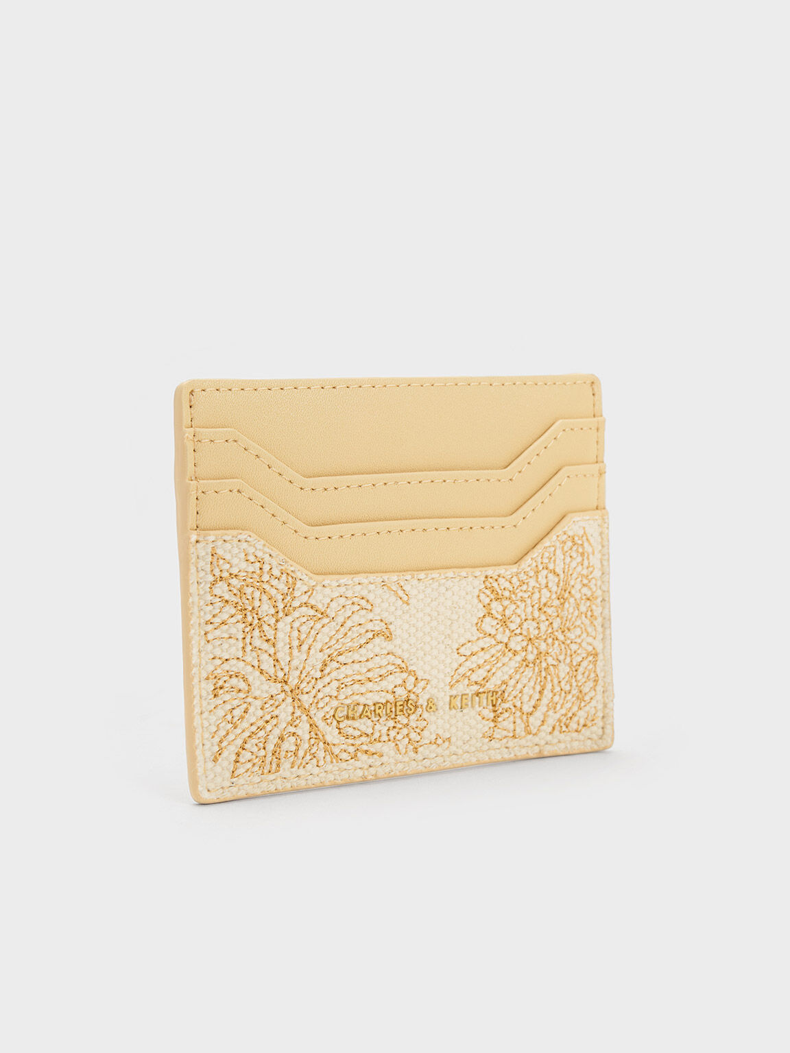Floral Illustrated Canvas Cardholder, Beige, hi-res