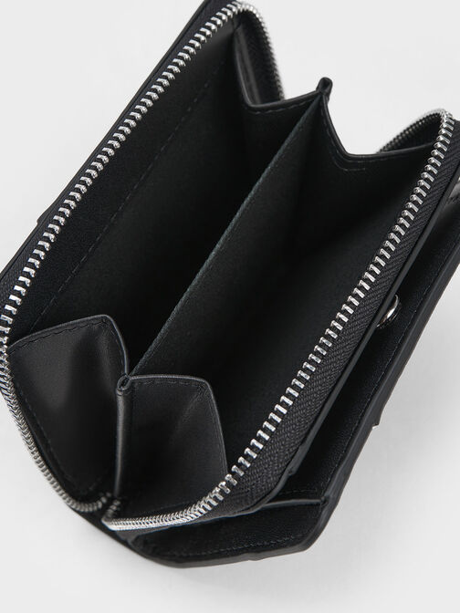Anthea Contrast-Trim Zip Around Wallet, Black, hi-res