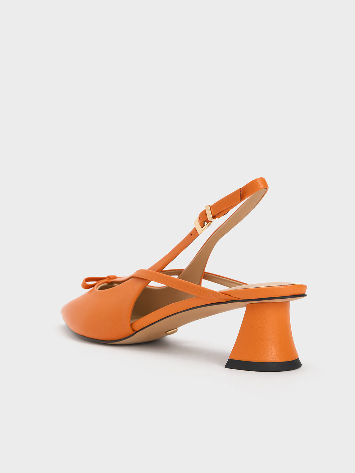 Leather Bow Strappy Slingback Pumps, Orange, hi-res